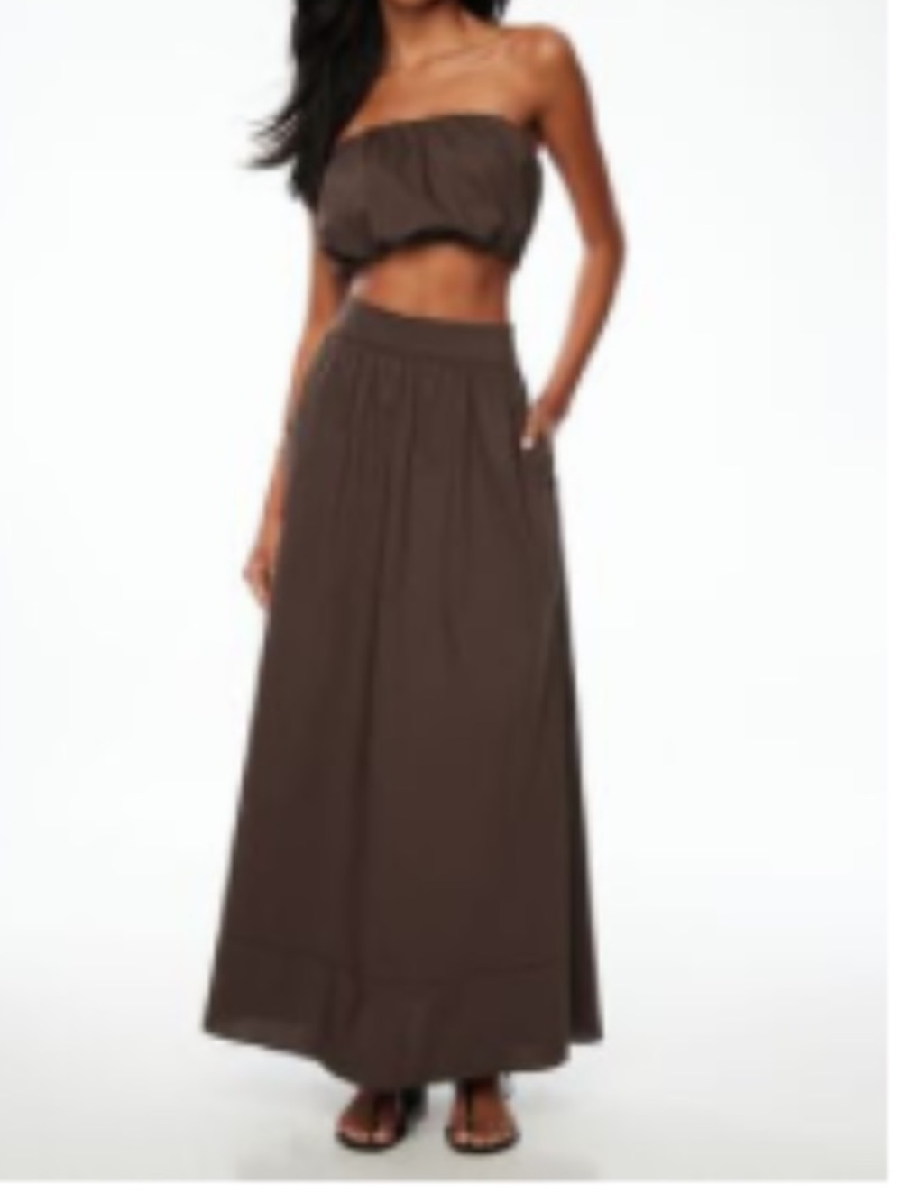 Voluminous poplin brown maxi skirt